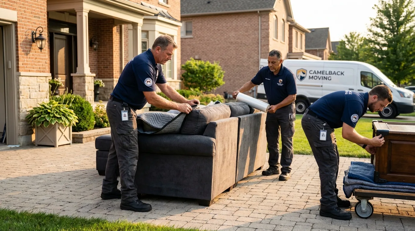 Large estate moving crew wrapping furniture in Green Lake, WI
